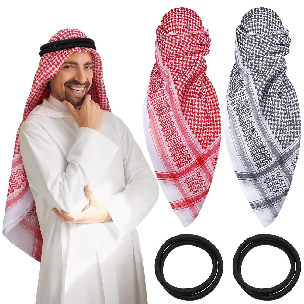 6276 2 Pcs Arab Shemagh Muslim Keffiyeh Head Scarf with Lgal Aqel Rope Arab
